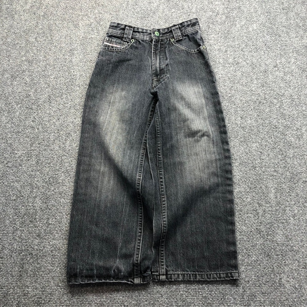 Paco Jeans Kids Utility Baggy Wide Leg Denim Faded Black Skater Pants Size 6